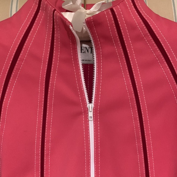 VALENTINO PANELED JACKET SALMON PINK RED ZIPPER FRONT HIGH NECK ITALIAN FABRIC 6 - Picture 7 of 15